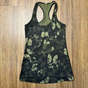 Lululemon Cool Racerback Tank Women Biggie So Fly Butterfly Fatigue Green Size 4
